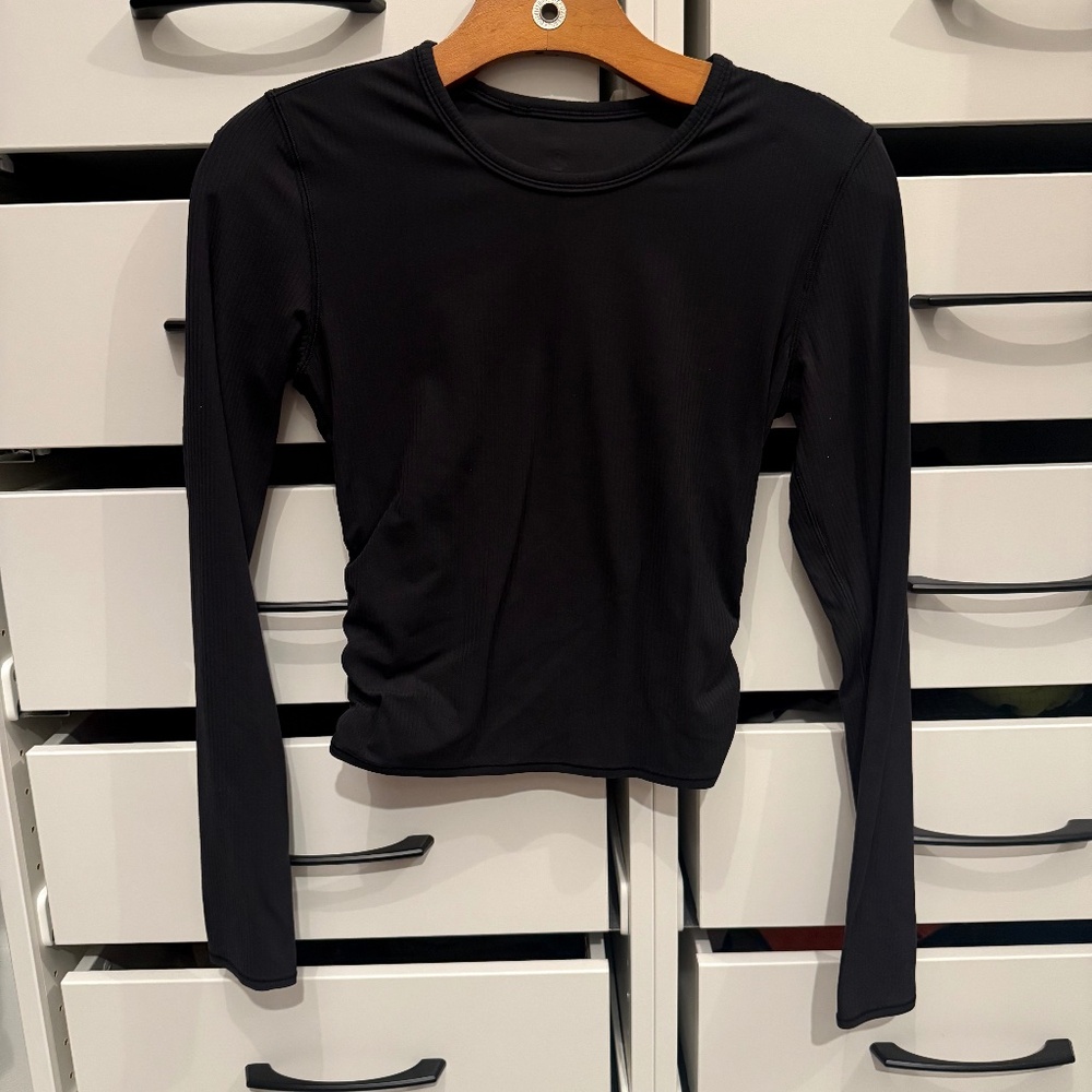 Lululemon black ribbed long sleeve with cross cross back